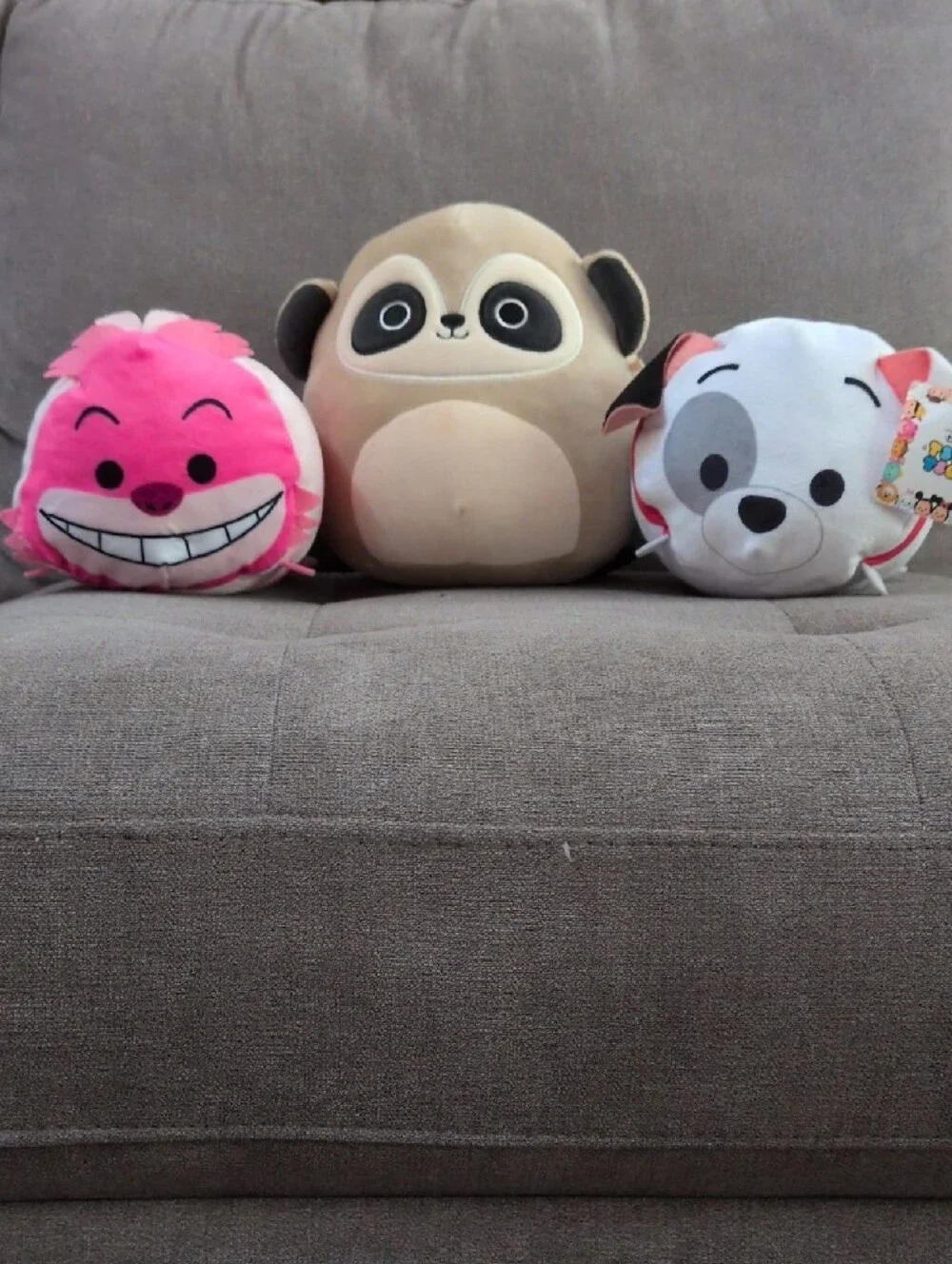 Lot of 3 Plushies: Disney Tsum Tsum Cheshire Cat, Patch Dalmatian & Squishmallow